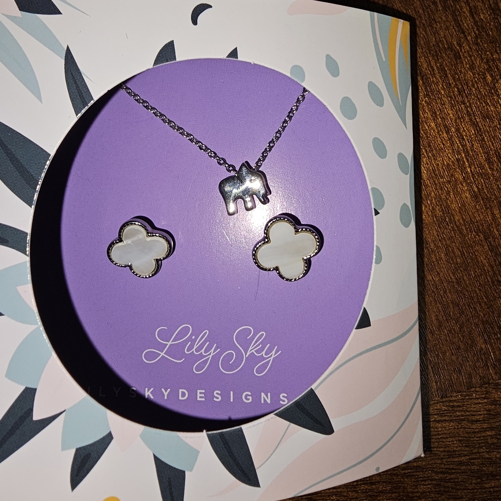 Lily sky elephant necklace and earrings